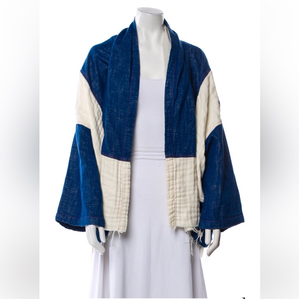 Atelier Delphine blue & white patchwork linen kimono jacket
